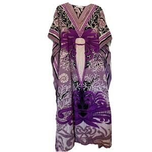 Lapogee Womens Purple Gold Maxi Dashiki Kaftan Dress One Size India Robe Mumu